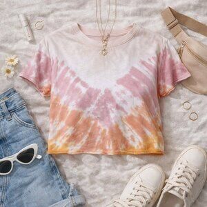 ❤️ Classic Tie Dye Cropped Tee | Size S | Pink Orange Casual Short Sleeve Top